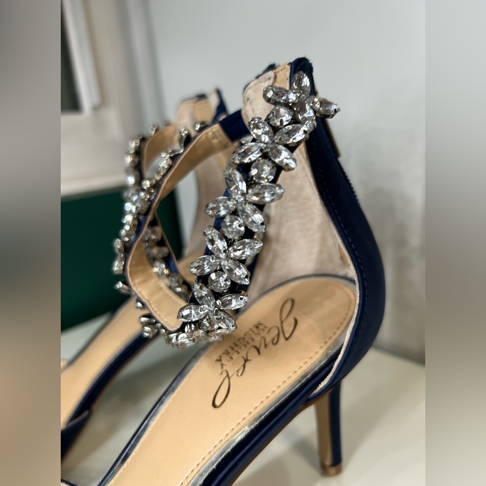 Badgley Mischka Raleigh Pointed Toe Pumps Blue Satin - Picture 10 of 11